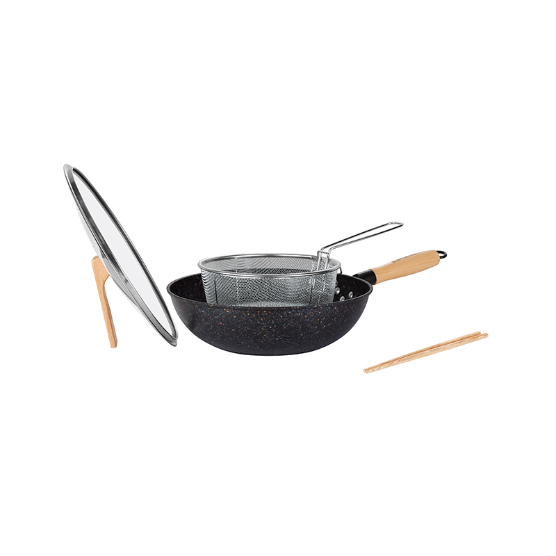 Multifunctional Carbon Steel Single Handle Nonstick Wok with Strainer