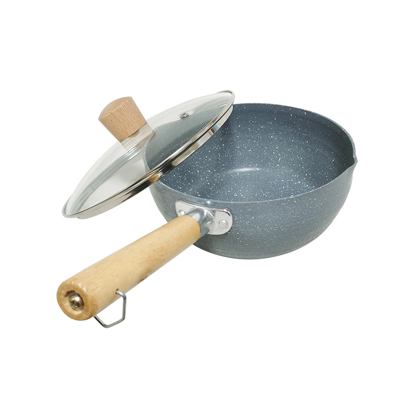 Aluminum Wooden Single Handle Nonstick Saucepan Snow Pan with Lid