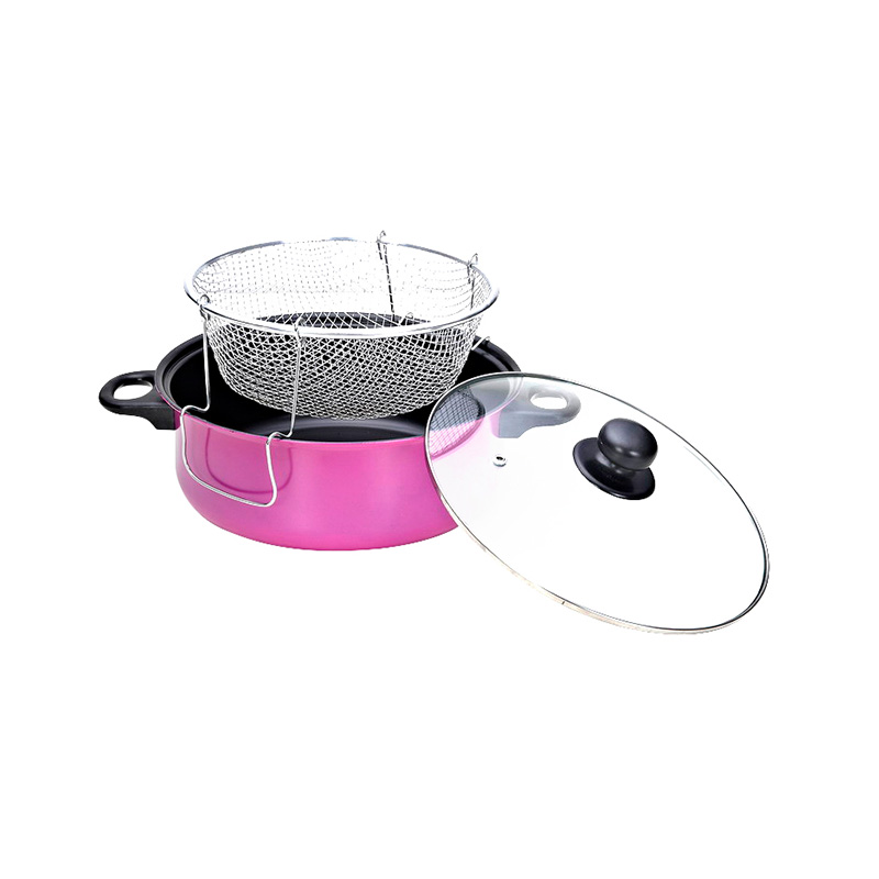 Culinary Essential: Double-Eared Deep Nonstick Fryer Pot with Lid and Basket
