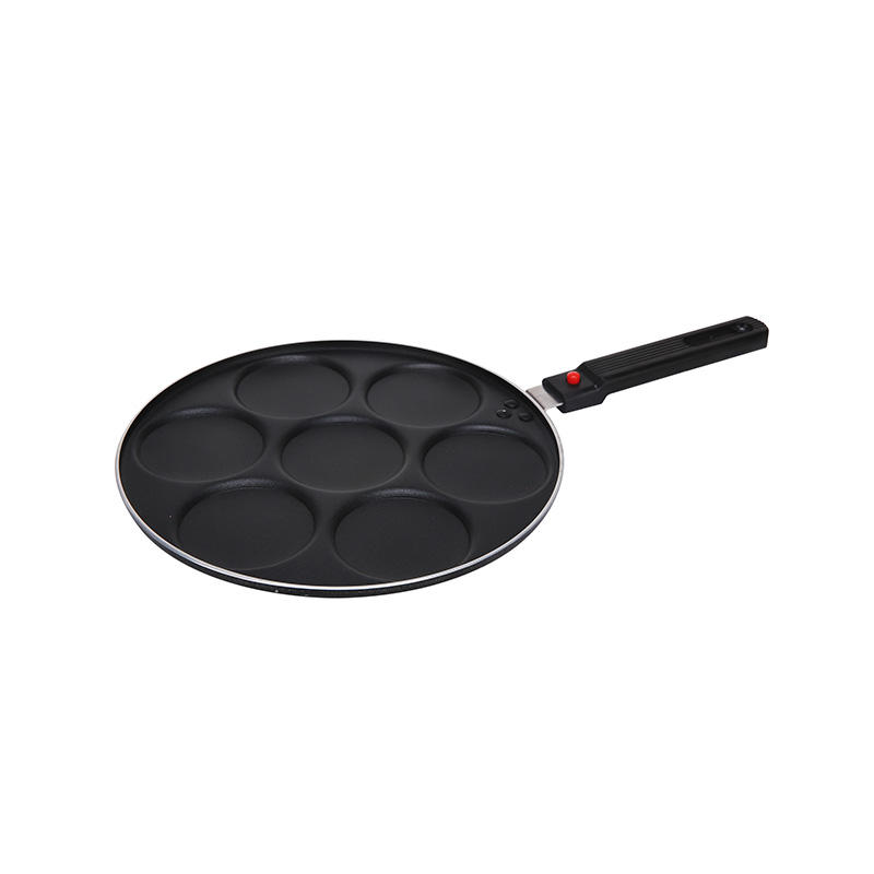 Nonstick 7 Hole Platter Blinis Shallow Pan with Removable Single Handle